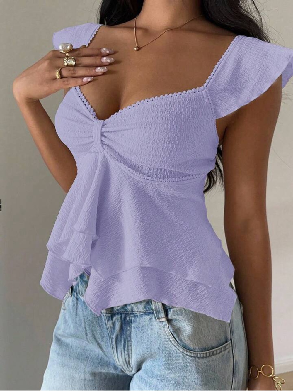 SHEIN Lavender Ruffled V-Neck Camisole